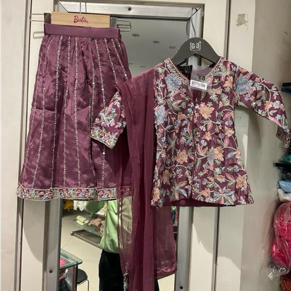 Embroidered Maroon Traditional Outfit for Kids